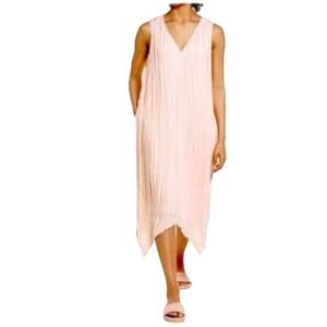 Nordstrom Pale Peachy Pink Pleated V Neck Sleeveless‎ Midi Dress Casual Chic S